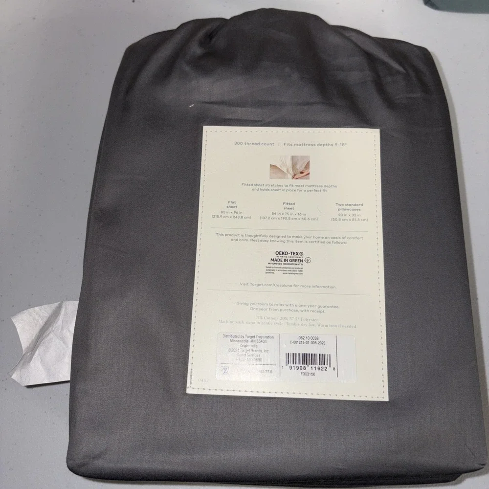 New Casaluna Temperature Balancing Sheet Set Size Full Metal Gray 300 TC